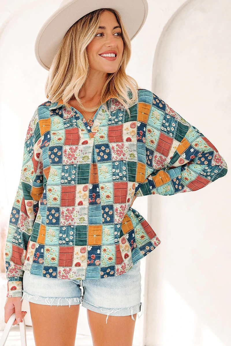 Threaded Pear Women's Zyla Up Sleeve Shift Blouse