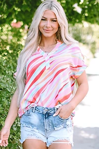 Threaded Pear Women's Cali Abstract Short Sleeve Blouse