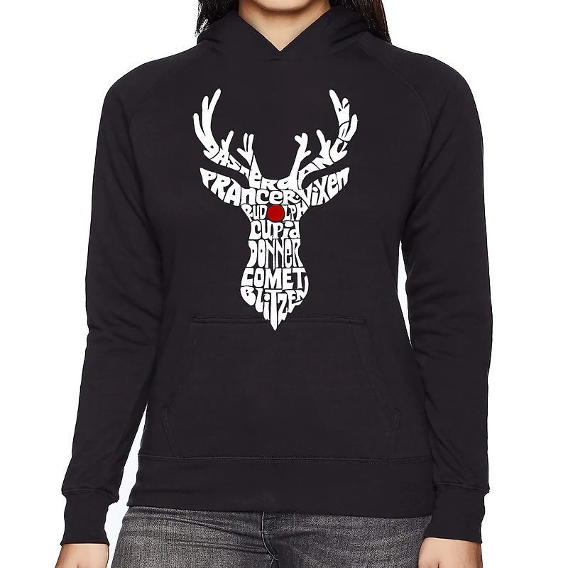 LA Pop Art Women's Word Hooded Sweatshirt - Santa's Reindeer