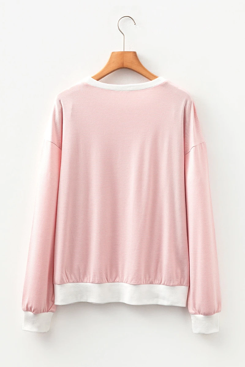 Threaded Pear Women's Skyler Contrast Edge Patchwork Long Sleeve Top