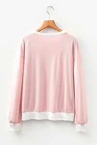 Threaded Pear Women's Skyler Contrast Edge Patchwork Long Sleeve Top