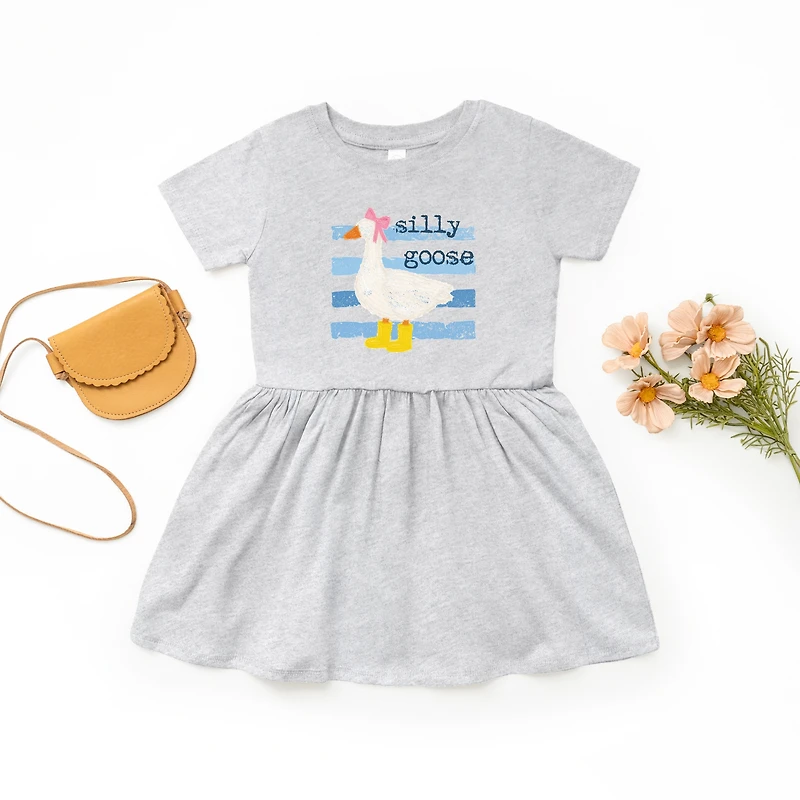 The Juniper Shop - Toddler Girl's Graphic Dress Silly Goose Blue Stripes