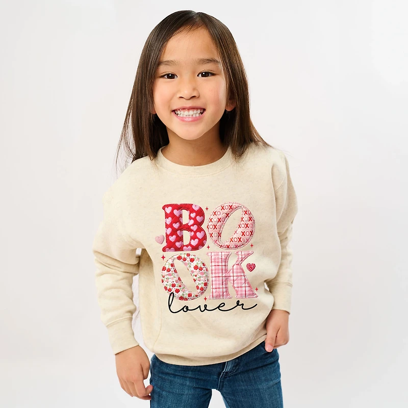 The Juniper Shop - Book Lover Patchwork Print Youth Graphic Sweatshirt
