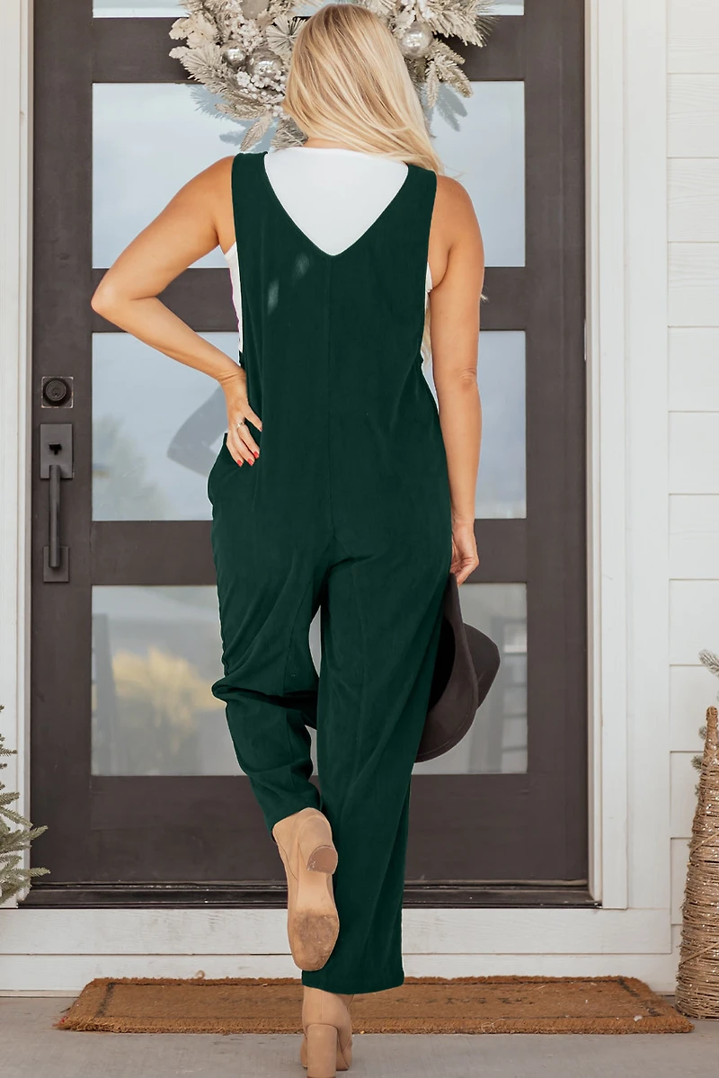 Threaded Pear Women's Elle Corduroy Patched Sleeveless Jumpsuit