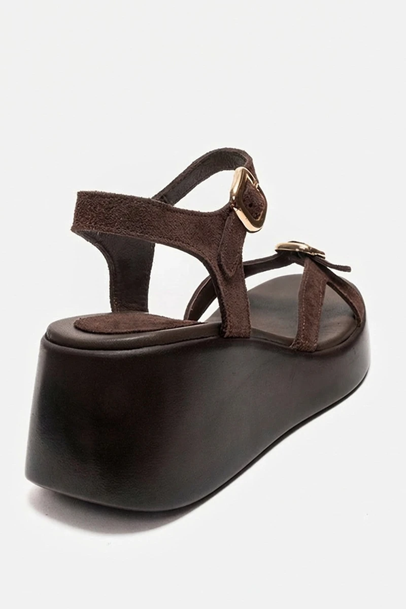 Forever & Always Womens Kalia Leather Wedge Sandals