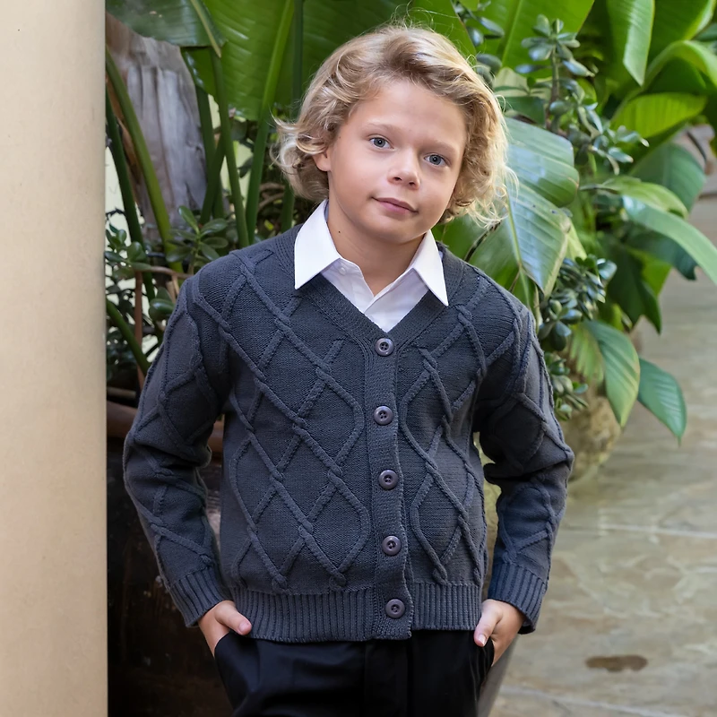 Gioberti Boy's 100% Cotton Knitted V-neck Button Up Cardigan Sweater