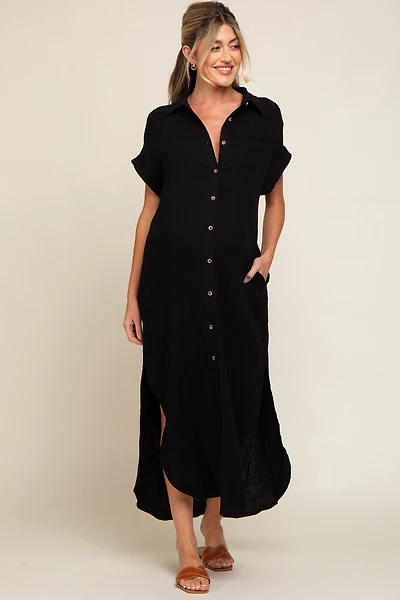 PinkBlush Womens Olive Button Down Maternity Midi Dress