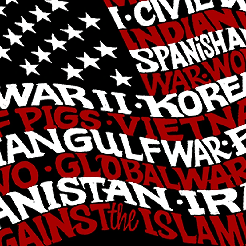 LA Pop Art Men's Word T-Shirt - American Wars Tribute Flag, 100% Cotton, Crew Neck, Short Sleeve