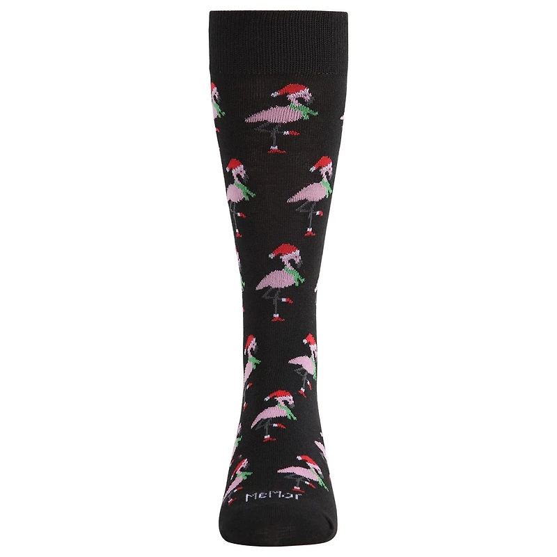 MeMoi Men's Christmas Festive Flamingo Bamboo Blend Crew Socks