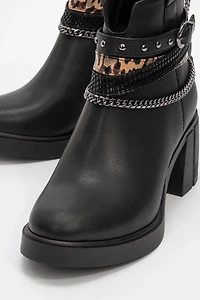 Prologue Shoes Womens Boliva Buckled Chain Block Heel Boot