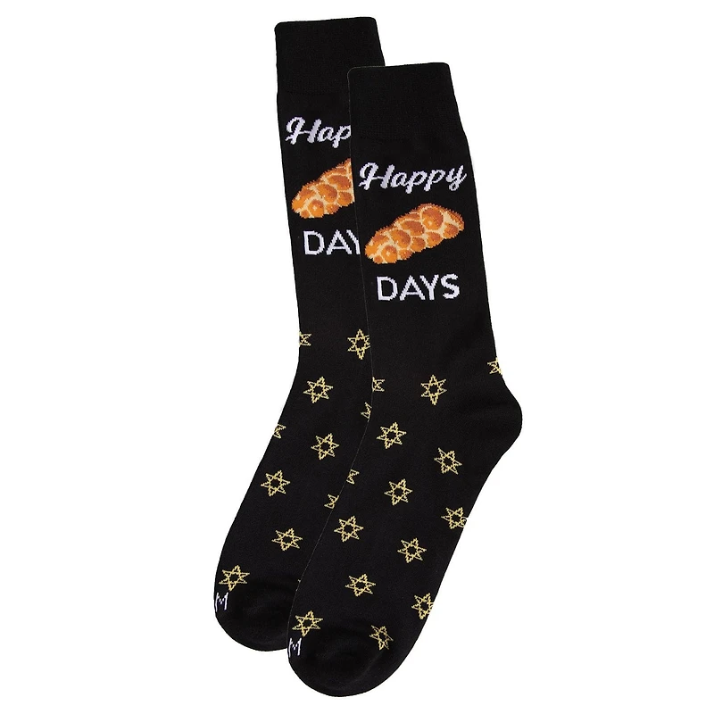 MeMoi Men's Funny Pun Happy Challah-Days Novelty Crew Socks