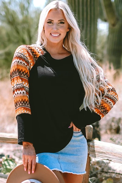 Threaded Pear Women's Aurora Raglan Patchwork Long Sleeve Top