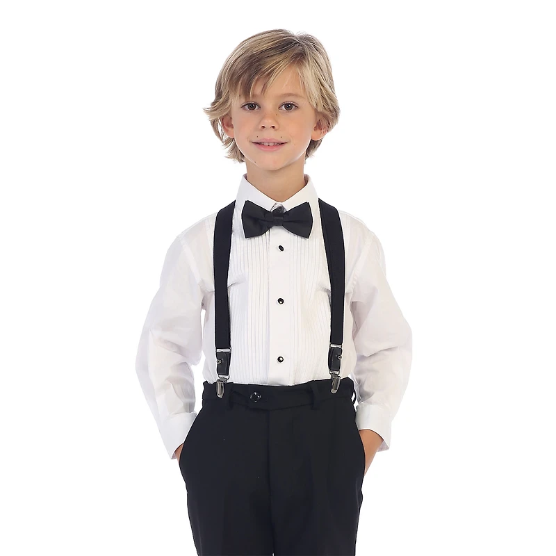 Gioberti Boy's White Tuxedo Dress Shirt, with Bow Tie and Metal Studs