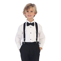 Gioberti Boy's White Tuxedo Dress Shirt, with Bow Tie and Metal Studs
