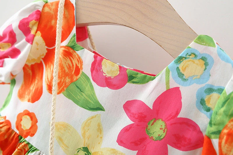 MyKids-USA Baby Floral Pattern Short Sleeve Crewneck Dress with Purse