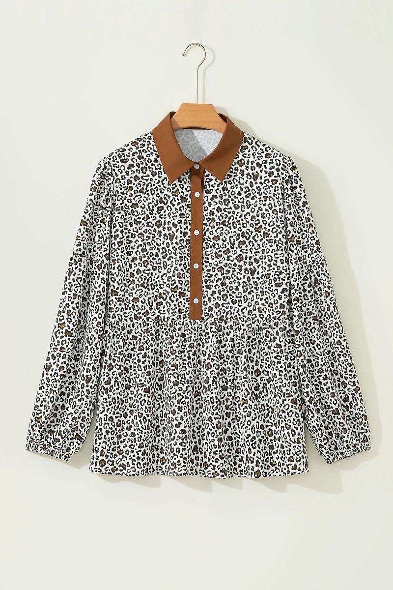 Threaded Pear Women's Elsa Puff Sleeve Print PLUS Blouse