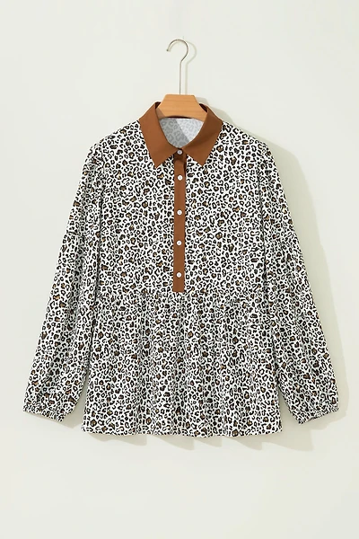 Threaded Pear Women's Elsa Puff Sleeve Print PLUS Blouse