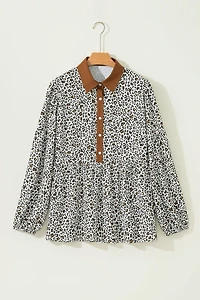 Threaded Pear Women's Elsa Puff Sleeve Print PLUS Blouse