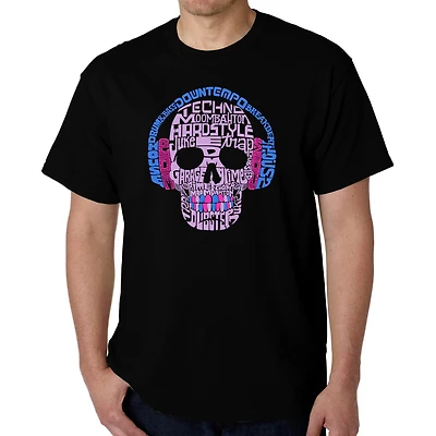LA Pop Art Men's EDM Word T-Shirt - Skull with Headphones