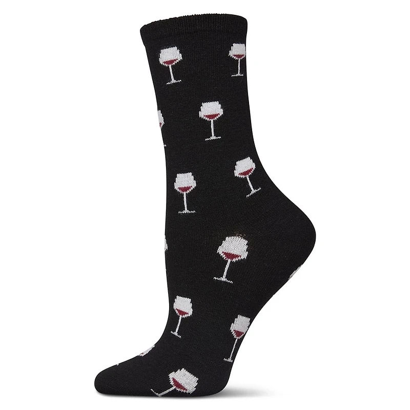 MeMoi Women's Wine-Themed Cashmere Blend Novelty Crew Socks