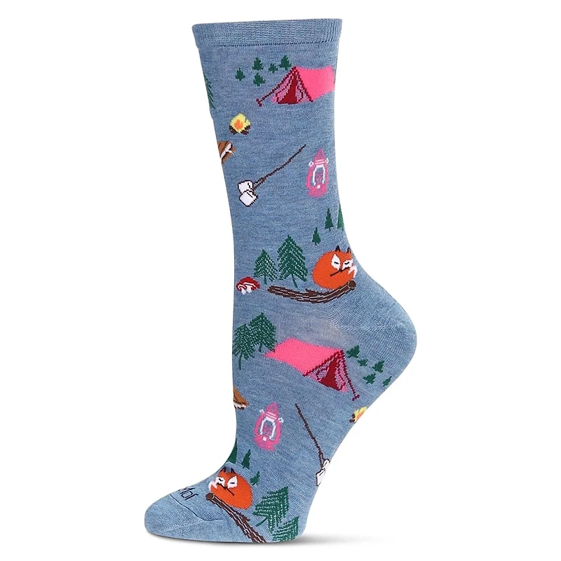 MeMoi Women's Embroidered Camping Trip Bamboo Crew Socks