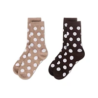 MeMoi 2 Pair Women's Cotton-Rich Crew Socks with Flocked 3D Polka Dots