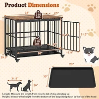 SUGIFT 38-in Foldable Dog Crate Furniture Side Table with Lockable Front Door Flip-Top and Removable Tray
