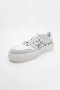 Forever & Always Womens Felipe Glitter Leather Sneakers