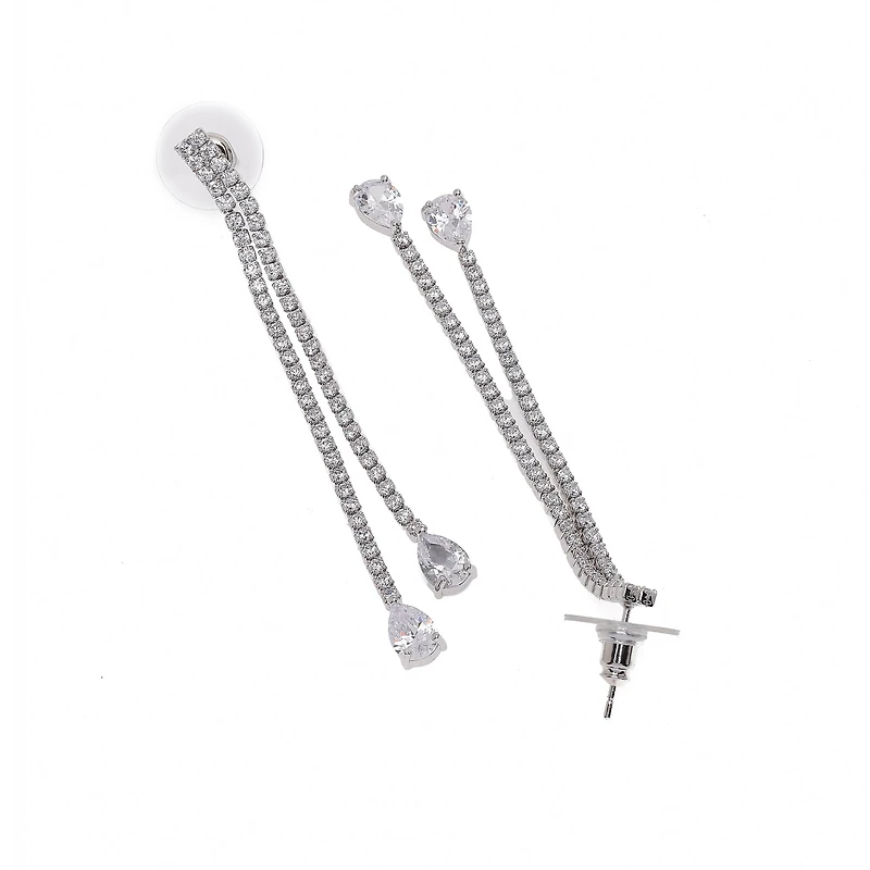 AGP PARIS Womens Silver Double Long Drop Earrings