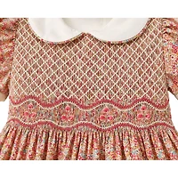 Laurenza's Baby Girls Pink Floral Smocked Dress with Embroidery