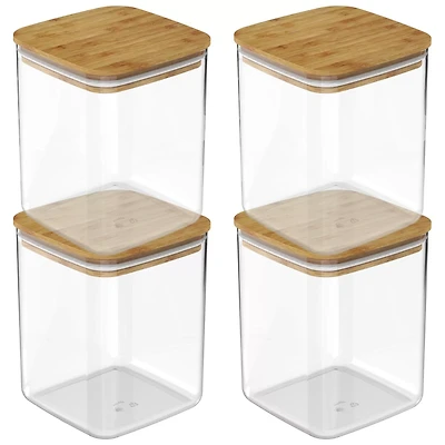 OU Airtight Food Storage Container Set 8pc, Clear Plastic Container w/ Leak Proof Bamboo Lid, Stackable Pantry Organizer
