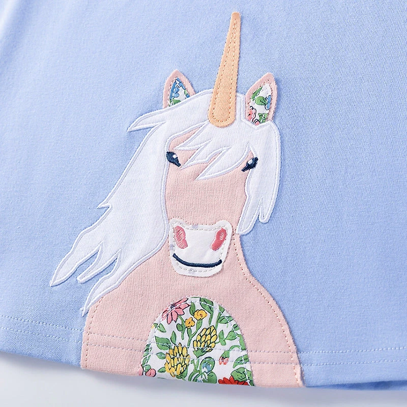 MyKids-USA Girls' Summer Unicorn Cartoon Short Sleeve Dress