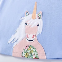 MyKids-USA Girls' Summer Unicorn Cartoon Short Sleeve Dress