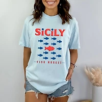 Simply Sage Market - Sicily Fish Puff Print Women's Garment Dyed Graphic T-Shirt