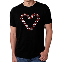 LA Pop Art Men's Cotton/Poly Blend Crew Neck T-Shirt - Candy Cane Word