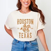 Simply Sage Market - Houston Texas Cowboy Distressed Women's Garment Dyed Graphic T-Shirt