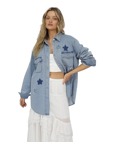 Belle & Bloom Womens Stargazer Patch Detail Denim Shirt