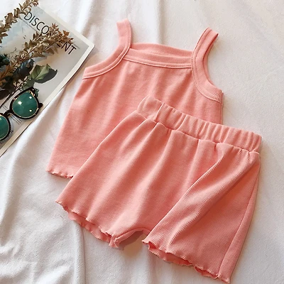 MyKids-USA Baby Girl Solid Color Sleeveless Vest With Shorts Sets