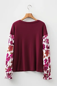 Threaded Pear Women's Bellamy Ribbed Body Patchwork Long Sleeve Top