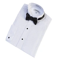 Gioberti Boy's Wing Tip Collar White Tuxedo Dress Shirt with Bow Tie and Metal Studs