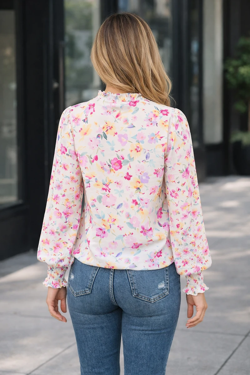 Threaded Pear Women's Clover Cakewalk Floral Smocked Blouse