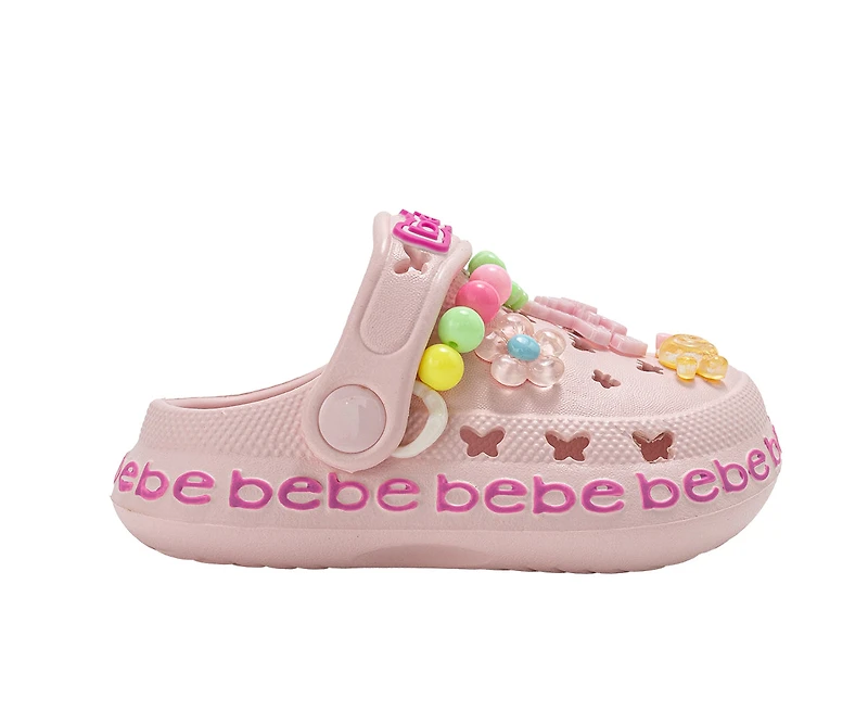 bebe Toddler Girl's EVA Clog Sandals with Bead and Charm Details Slip On Shoes