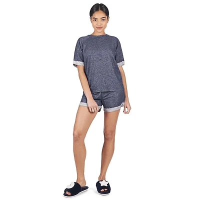 MeMoi Women's Terry Slub Knit Two-Tone Matching Short and T-Shirt Set