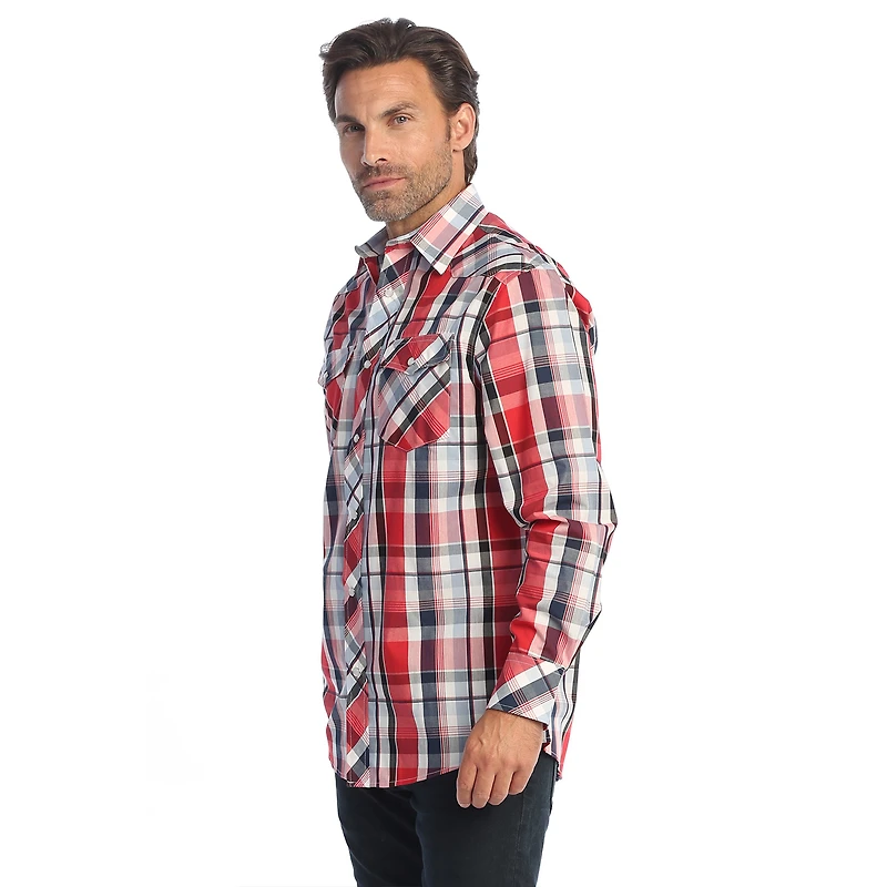 Gioberti Men's Western Plaid Long Sleeve Shirt with Pearl Snap-on