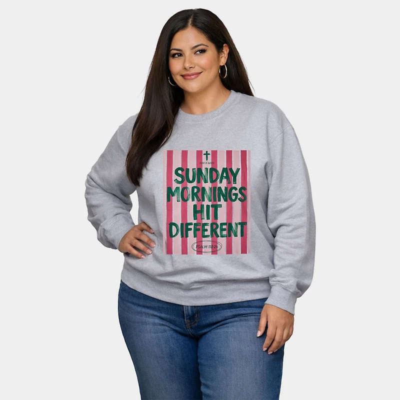 Simply Sage Market - Sunday Mornings Hit Different Stripes Women's Plus Sized Graphic Sweatshirt