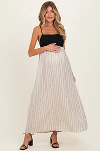 PinkBlush Womens Black White Striped and Colorblock Maternity Maxi Dress