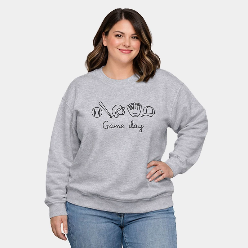 Simply Sage Market - Embroidered Baseball Game Day Icons Women's Plus Sized Graphic Sweatshirt