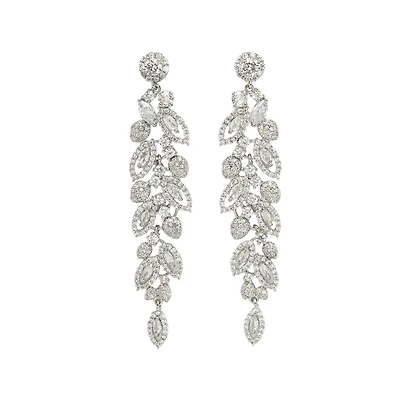 AGP PARIS Womens Diva Long Silver Leaf Drop Earrings
