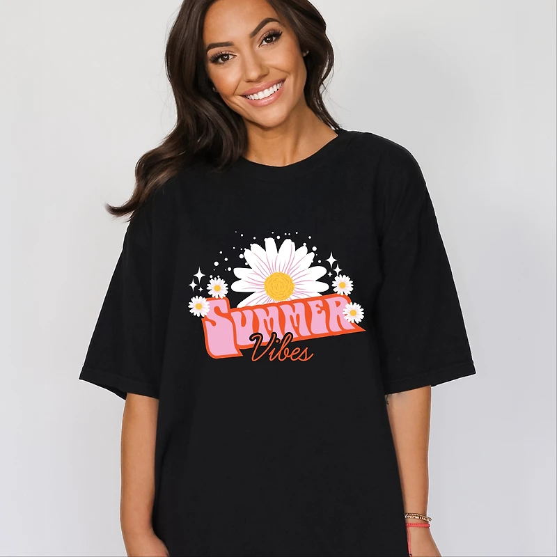 Simply Sage Market - Summer Vibes Daisy Women's Garment Dyed Graphic T-Shirt