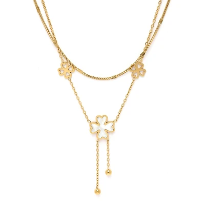 AGP PARIS Womens Diva Double Layered Floral Tassel Chain Y Necklace